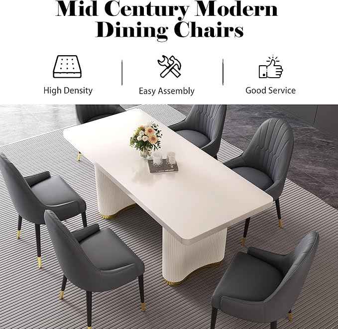 AF ARTISAN FURNITURE Grey Dining Chairs Set of 2 with High Backs Mid Century Modern Kitchen Dining Room Chairs PU Faux Leather Upholstered Large Padded Accent Chair with Legs