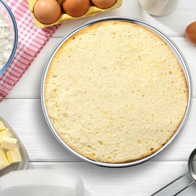 E-far 11 Inch Cake Pan Set of 2, Stainless Steel Large Round Baking Pans Tins, Non-Toxic & Leak-Proof Mold for Birthday Wedding Layer Tiered Cake, Easy Clean & Dishwasher Safe