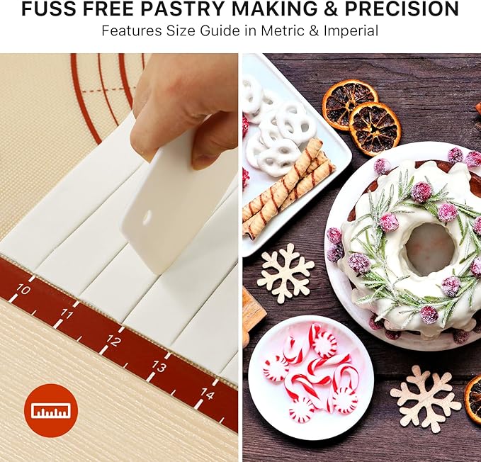 2 Pack Non Stick 26''x16'' Extra Large Thick Silicone Pastry Mat and 16''x11'' Cooking Mats, Double Measures Scale for Non-slip Silicone Baking Sheet,Counter Mat, Dough Rolling, Reusable Bakeware Mats