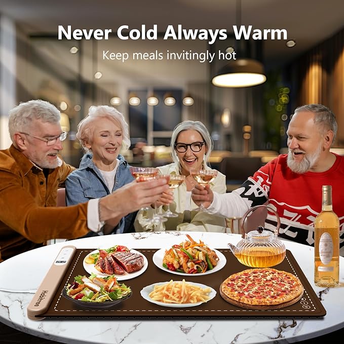 3-Pack Silicone Food Warming Mat & Food Warmers for Parties Buffet - Rapid Heating 6-Level Temp Control, Rollable Portable Easy Clean - Value Set for Gatherings & Home Daily UseοΌBrownοΌ