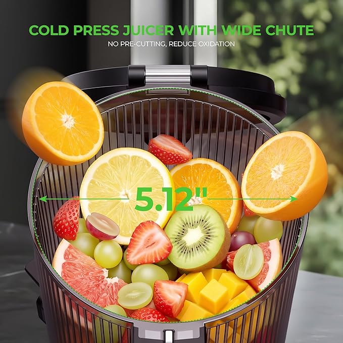 Juicer Machines, Cold Press Juicer with Wide Feed Chute, 3-in-1 Slow Masticating Juicer, Juice, Nut Milk & Sorbet Maker, BPA-Free, High Juice Yield for Whole Fruits & Vegetables Easy to Clean