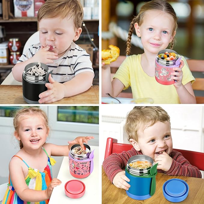 Insulated Soup Jar for Kids - 10oz, Leak Proof, Stainless Steel, Wide Mouth, Pink-Flamingo