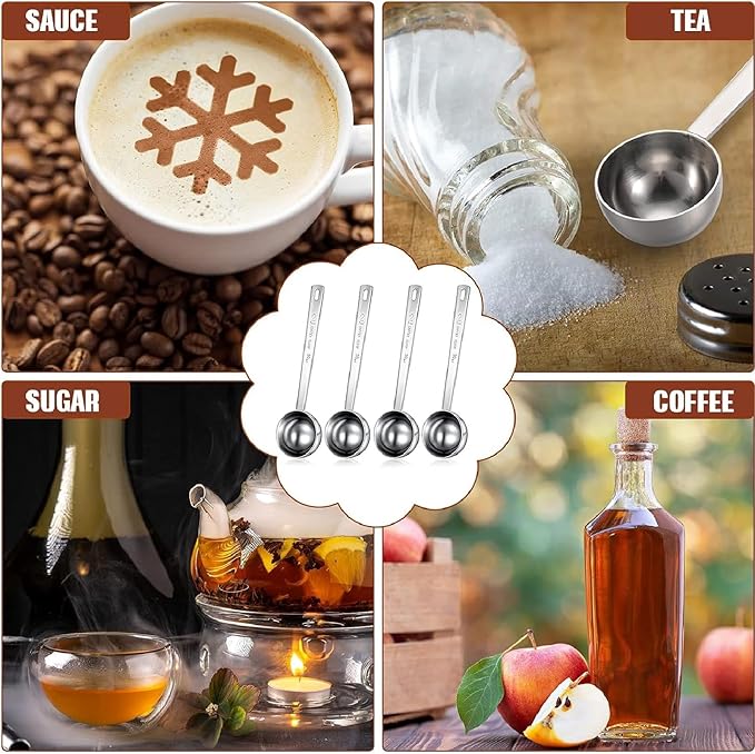 Geiserailie 8 Pcs 2 Tablespoon Scoops with Long Handle, 30 ml Stainless Steel Measuring Spoon for Coffee Milk Fruit Powder, Loose Tea Dry, Spice Jar, Cooking Baking, and Other Dry Goods