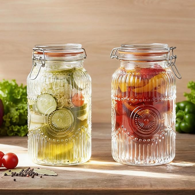 Amzcku Wide Mouth Vintage Mason Jars with Airtight Lid 128oz 1 Gallon, Canister Gallon Jars for Kitchen Storage - for Coffee, Sugar, Beans 2 Pack