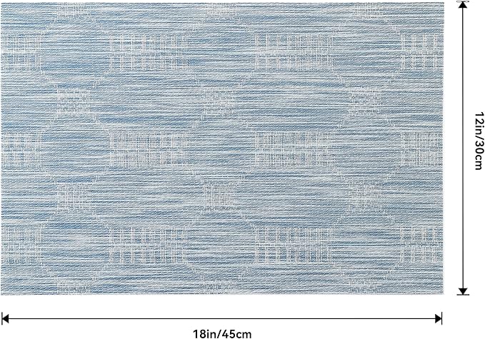 Leetaltree Jacquard Blue Placemats Set of 12 - Heat Resistant Non-Slip Place mats for Dining Table, Washable Durable PVC Vinyl Woven Table Mats(Jacquard Blue, 12)