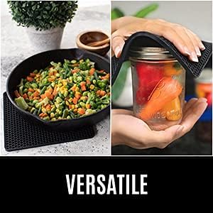 BPA-Free Soft Silicone 4 Piece Oven Mitts & Trivets Set - Ultra Heat Resistant Oven Mitts with Thick Cotton Liner - Long Slip Resistant Pot Holders, Flexible Oven Gloves - Royal Blue