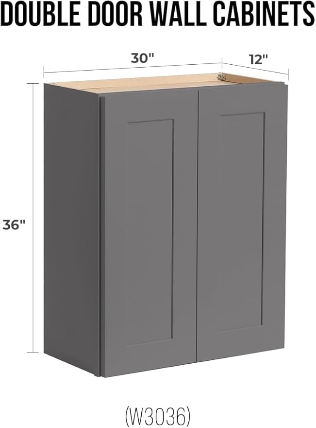Wall-Mounted Cabinet – Solid Wood Shaker Style Medicine Cabinet with Adjustable Shelves & Soft-Close Doors for Bathroom, Kitchen, and Office Storage (Pebble Gray, 33" W x 12" D x 30" H)