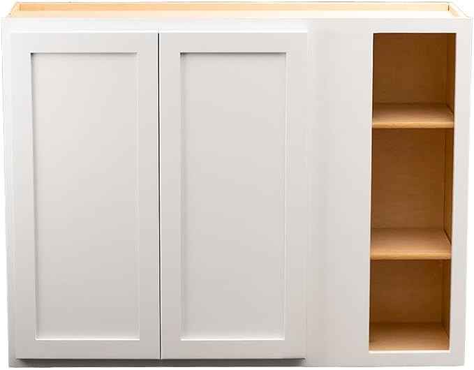 Quicklock RTA (Ready-to-Assemble) 42" Tall Wall Kitchen Cabinets - Shaker Style | 100% Hardwood | Made in America | Soft Close Hardware (12" D x 39" W x 42" H Blind Corner, Pure White)