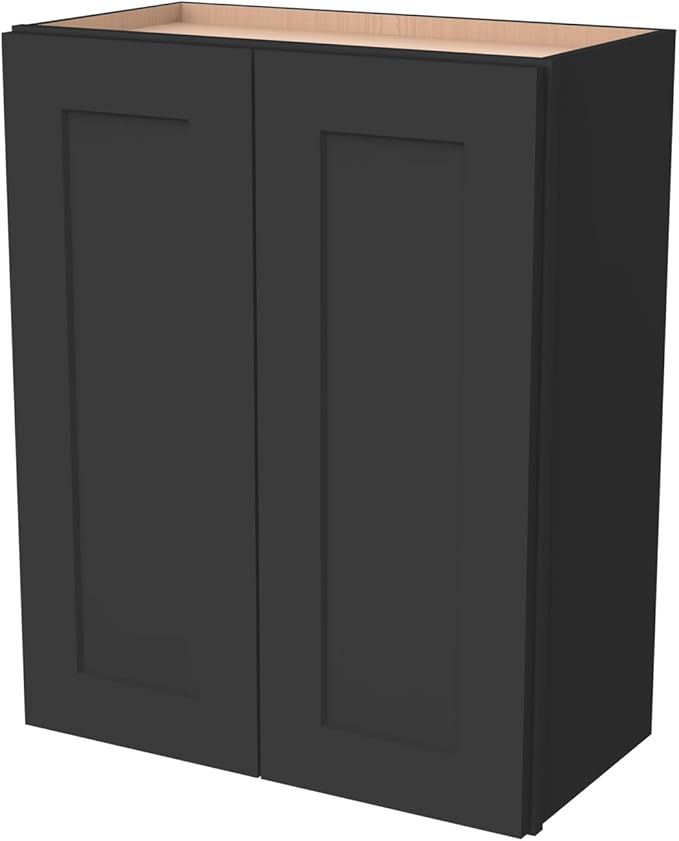 Wall-Mounted Cabinet – Solid Wood Shaker Style Medicine Cabinet with Adjustable Shelves & Soft-Close Doors for Bathroom, Kitchen, and Office Storage (Charcoal Black, 42" W x 12" D x 36" H)