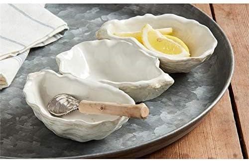 Mud Pie Oyster Shaped Triple Dip and Serving Set, White, 10.25" x 5.5"