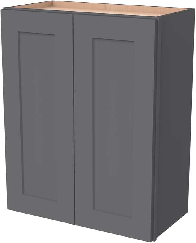 Wall-Mounted Cabinet – Solid Wood Shaker Style Medicine Cabinet with Adjustable Shelves & Soft-Close Doors for Bathroom, Kitchen, and Office Storage (Pebble Gray, 30" W x 12" D x 30" H)