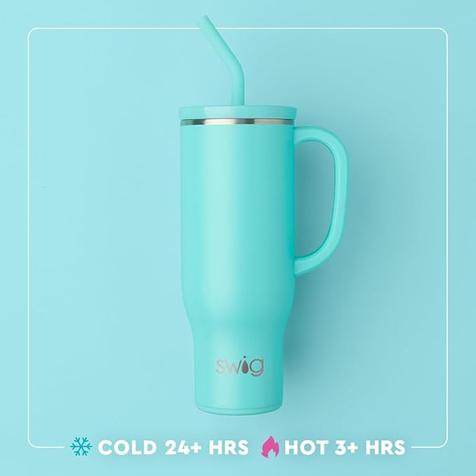 Swig Life 30oz Mega Mug, 30 oz Tumbler with Handle and Straw, Cup Holder Friendly, Dishwasher Safe, Stainless Steel Tumbler, Softball Gifts, Softball Water Bottle (Pitch Hit Run)