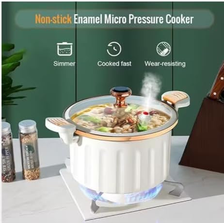 Non-Stick Enamel Pressure Cooker with Push Pull Lock, Silicone Seal, Spill-Proof Valve,ivory