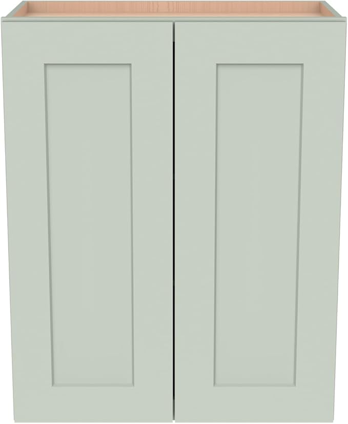 Wall-Mounted Cabinet – Solid Wood Shaker Style Medicine Cabinet with Adjustable Shelves & Soft-Close Doors for Bathroom, Kitchen, and Office Storage (Jade Green, 36" W x 12" D x 30" H)