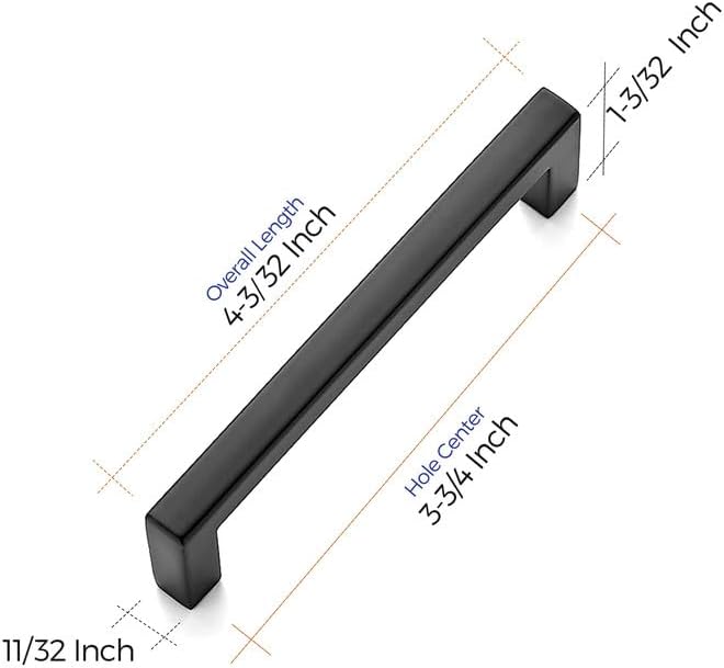 Ravinte 45 Pack Slim Square Bar Drawer Handles - 3-3/4 Inch Center to Center - Matte Black Cabinet Pulls