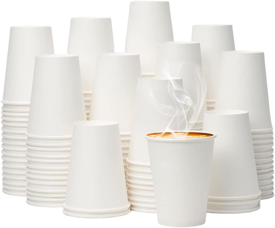 YEEHAW 12 oz 100 Pack Disposable Paper Coffee Cups, White To Go Hot Cups for Coffee, Hot Liquid, Chocolate, Juice, Hot Beverage Drinking Cup, Ideal for Cafes, Bistros, Businesses