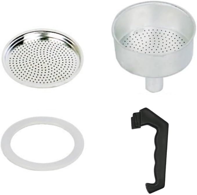 Espresso Coffee Moka Pot Replacement Parts Set Include Handle Funnel Filter Gasket Seal (3 Cup)