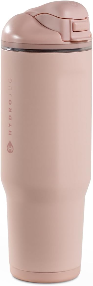 HydroJug Ease2o Water Bottle with Straw & Chug Lid, Stainless Steel, Vented Cap to Help Reduce Pressure, Water-Level Window, Cup Holder Friendly, Non-Slip Base – 40oz, Dusty Rose