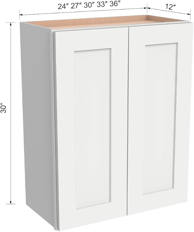 Wall-Mounted Cabinet – Solid Wood Shaker Style Medicine Cabinet with Adjustable Shelves & Soft-Close Doors for Bathroom, Kitchen, and Office Storage (Origami White, 33" W x 12" D x 30" H)