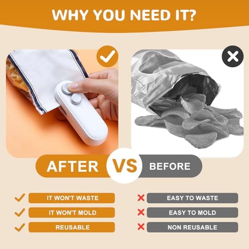 2-in-1 Mini Bag Sealer with Cutter & Magnet, Rechargeable Handheld Resealer for Snack & Food Storage, Portable Sealing Machine (White, 2pcs) - Perfect for Chip Bags & Snacks
