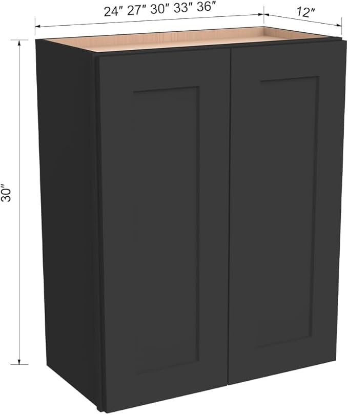 Wall-Mounted Cabinet – Solid Wood Shaker Style Medicine Cabinet with Adjustable Shelves & Soft-Close Doors for Bathroom, Kitchen, and Office Storage (Charcoal Black, 24" W x 12" D x 36" H)