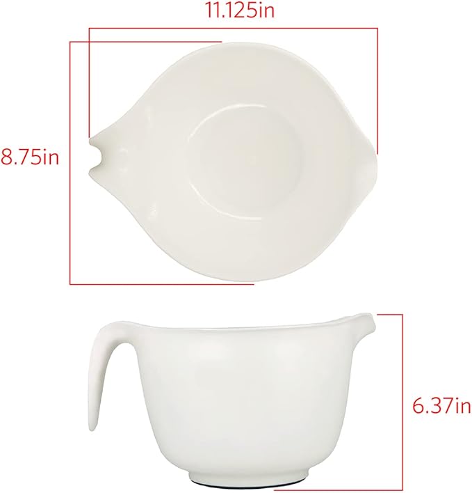 Glad Mixing Bowl with Handle – 3 Quart | Heavy Duty Plastic with Pour Spout and Non-Slip Base | Dishwasher Safe Kitchen Supplies for Cooking and Baking, White (Pack of 6)