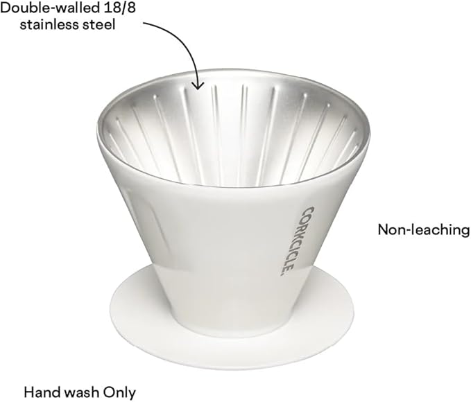 Corkcicle Pour Over - Pour Over Coffee Maker for Your Home - Insulated Stainless Steel - BPA Free - Easy to Clean - Non-Slip Silicone Base - Fits Any Mug - Tool for a Home Barista - Oat Milk
