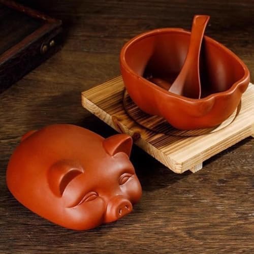 Ceramic Cooking with Lid small Heat Resistant Compatible Earthen Ceramic Cooking Pot Unglazed for Cooking, Rice Meat Soup Family Meals with Tray, spoon(15.5 * 12 * 12cm)