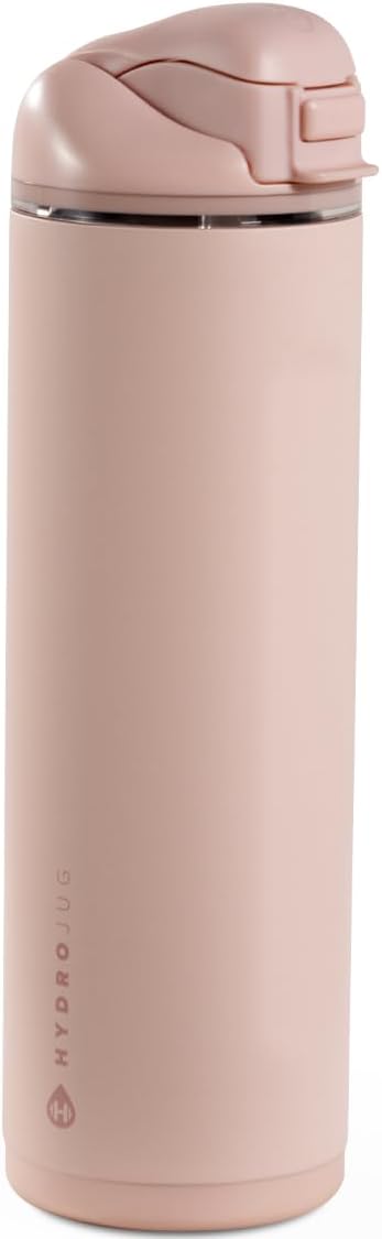 HydroJug Ease2o Water Bottle with Straw & Chug Lid, Stainless Steel, Vented Cap to Help Reduce Pressure, Water-Level Window, Cup Holder Friendly, Non-Slip Base – 24oz, Dusty Rose