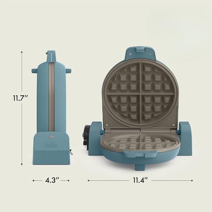 bella Flip-n-Store Waffle Maker,EverGood™ Ceramic Nonstick Coating,Fits-anywhere™ Kitchenware,Power Indicator Light & Touch Handle,7” Wide & 1" Deep Plates,1000 Watt,Surf,(Pack of 2)