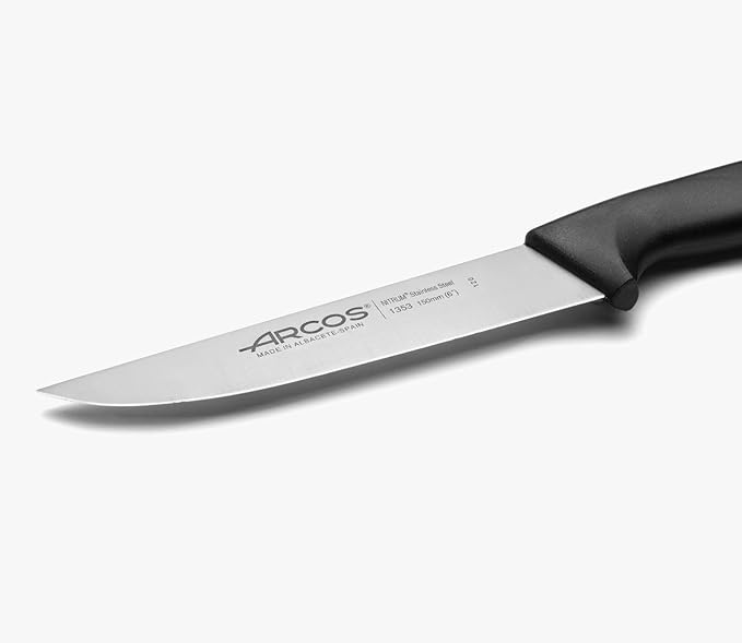 Arcos Kitchen Knife 6 Inch - Nitrum Stainless Steel Blade & Black Polypropylene Handle, Lightweight & Durable. Niza Series