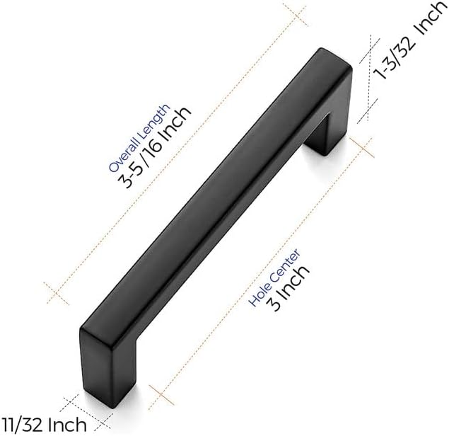 Ravinte 35 Pack Solid 3 Inch Center to Center Slim Square Bar Drawer Handles - Cabinet Hardware in Matte Black - Kitchen Pulls and Handles