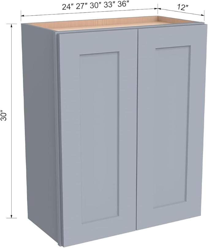 Wall-Mounted Cabinet – Solid Wood Shaker Style Medicine Cabinet with Adjustable Shelves & Soft-Close Doors for Bathroom, Kitchen, and Office Storage (Grey, 42" W x 12" D x 36" H)