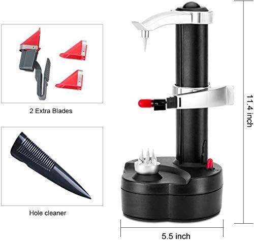 Electric Potato Peeler Automatic Apple Peeler, Smart Vegetable Fruit Peeler Machine, Stainless Steel Kitchen Peeling Tool [1 Adapter 2 Extra Blades] with Apple Slicer Corer (Black-R)