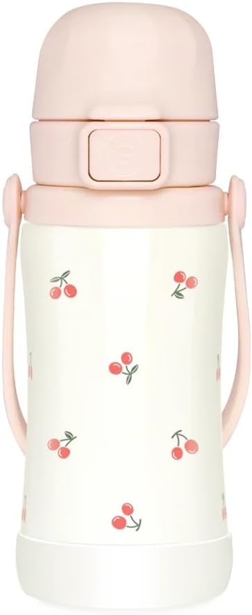 GROSMIMI Slow Flow Toddler Tumbler Water Bottle BPA Free 10 oz. (Stainless Steel, Cherry)