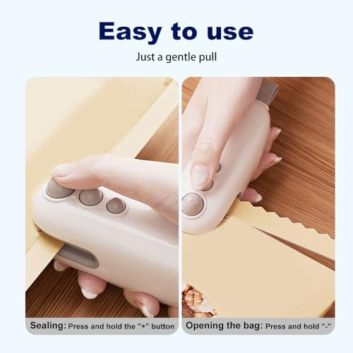 2-in-1 Mini Bag Sealer with Cutter & Magnet - Portable Rechargeable Snack Sealing Machine for Food Storage - Handheld Resealer for Chip Bags (A - White - 2pcs)