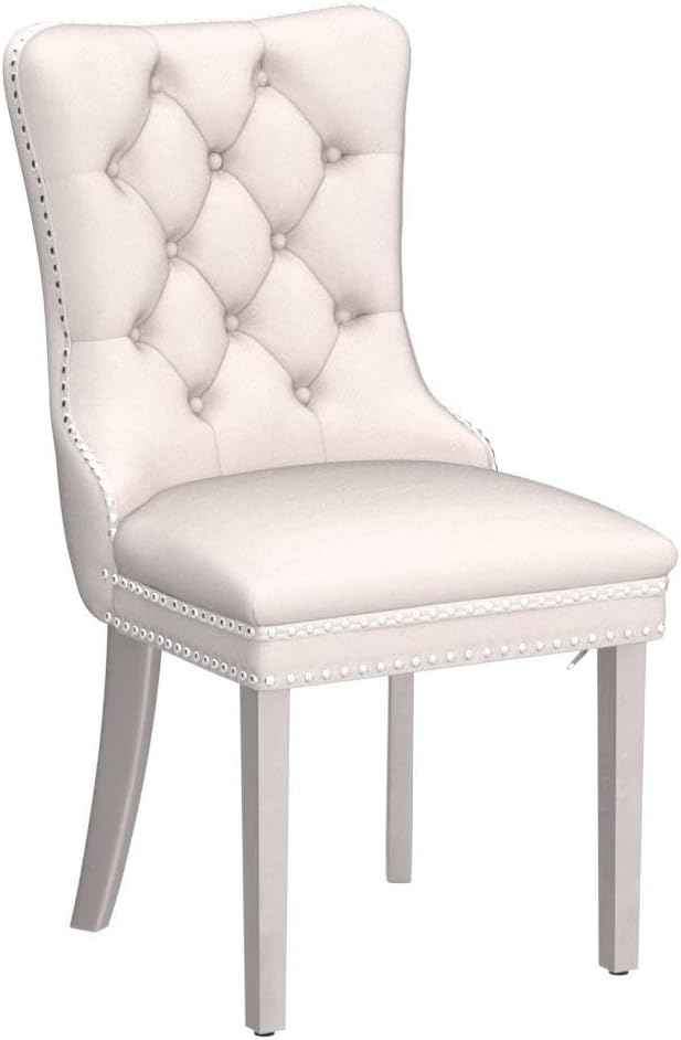 Dining Room Chairs Set of 4, Velvet Upholstered Dining Chairs with Back Ring Pull Trim and Sliver Stainless Steel Legs,Modern Dining Chair Perfect for Dining Room,Living Room,Kitchen(Beige)