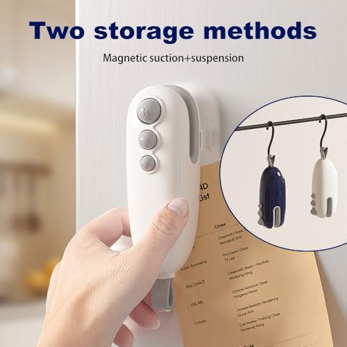 2-in-1 Mini Bag Sealer with Cutter & Magnet - Portable Rechargeable Snack Sealing Machine for Food Storage - Handheld Resealer for Chip Bags (A - White - 2pcs)