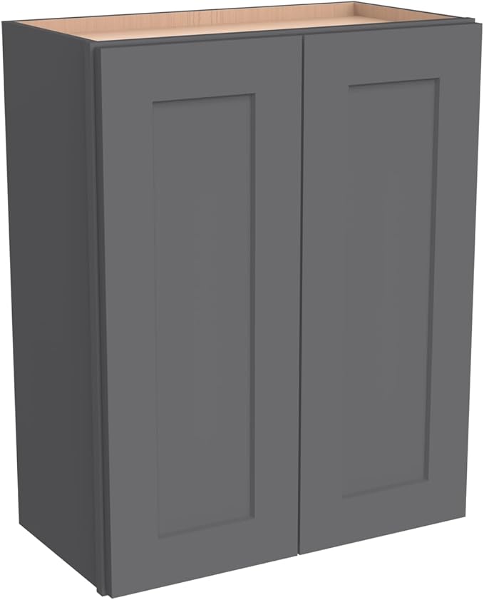 Wall-Mounted Cabinet – Solid Wood Shaker Style Medicine Cabinet with Adjustable Shelves & Soft-Close Doors for Bathroom, Kitchen, and Office Storage (Pebble Gray, 36" W x 12" D x 42" H)