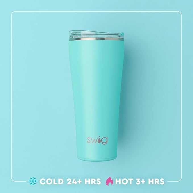 Swig Life 32oz Insulated Tumbler, Travel Coffee Tumbler with Lid, Cup Holder Friendly Travel Coffee Mug, Stainless Steel, 32 oz, Reusable Insulated Mug with Lid (Flourish)