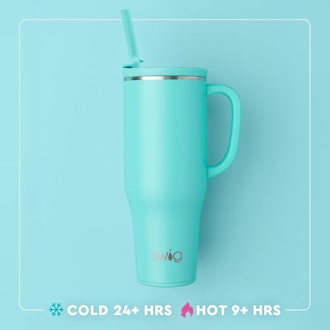 Swig Life 40oz Leak Proof Mega Mug, 40oz Leak Proof Tumbler with Handle and Straw, Extra Large Insulated Tumblers, Cup Holder Friendly Travel Mug, Reusable Leakproof Water Bottle (Taco Night)