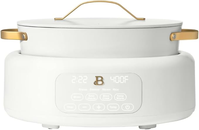 10-in-1 Electric Multi-Cooker, 6 Quart Programmable Cooking Pot with Digital Display, Nonstick Interior, One-Touch Controls, Multi-Function Kitchen Appliance (White Icing)