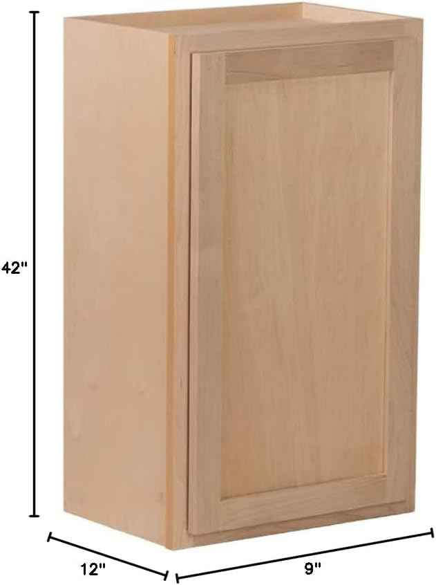 Quicklock RTA (Ready-to-Assemble) 42" Tall Wall Kitchen Cabinets - Shaker Style | 100% Hardwood | Made in America | Soft Close Hardware (Raw Maple, 12" D x 9" W x 42" H)