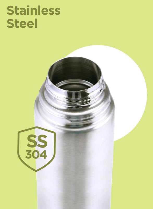 Milton Thermosteel Flip Lid 500, Double Walled Vacuum Insulated Thermos 500 ml | 16 oz | 24 Hours Hot and Cold Water Bottle with Cover, Stainless Steel, BPA Free, Leak Proof | Silver