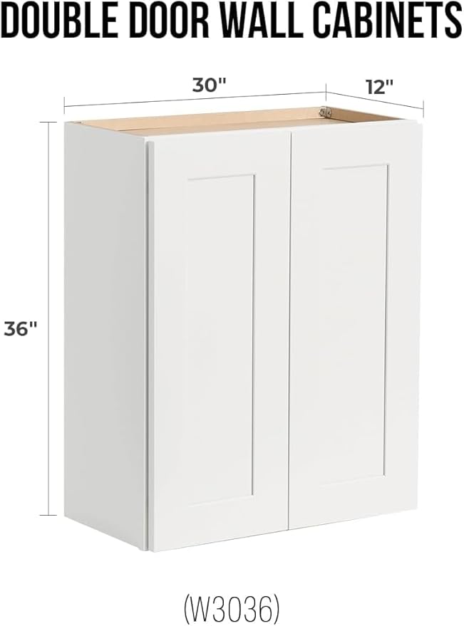 Wall-Mounted Cabinet – Solid Wood Shaker Style Medicine Cabinet with Adjustable Shelves & Soft-Close Doors for Bathroom, Kitchen, and Office Storage (White, 42" W x 12" D x 30" H)