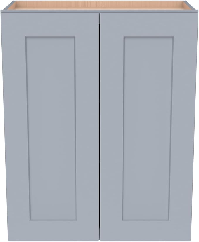 Wall-Mounted Cabinet – Solid Wood Shaker Style Medicine Cabinet with Adjustable Shelves & Soft-Close Doors for Bathroom, Kitchen, and Office Storage (Grey, 27" W x 12" D x 30" H)