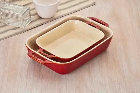STAUB Ceramic Rectangular Baking Dish Set, 2 pc, Cherry