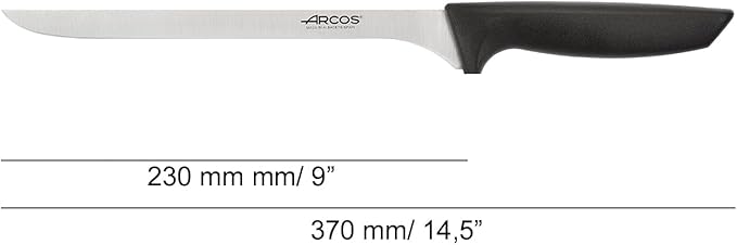 Arcos 2 Piece Carving Knife Set. Ham Slicer Knife and Chaira Sharpener in Stainless Steel with Ergonomic Polypropylene Handle. Series Niza. Color Black