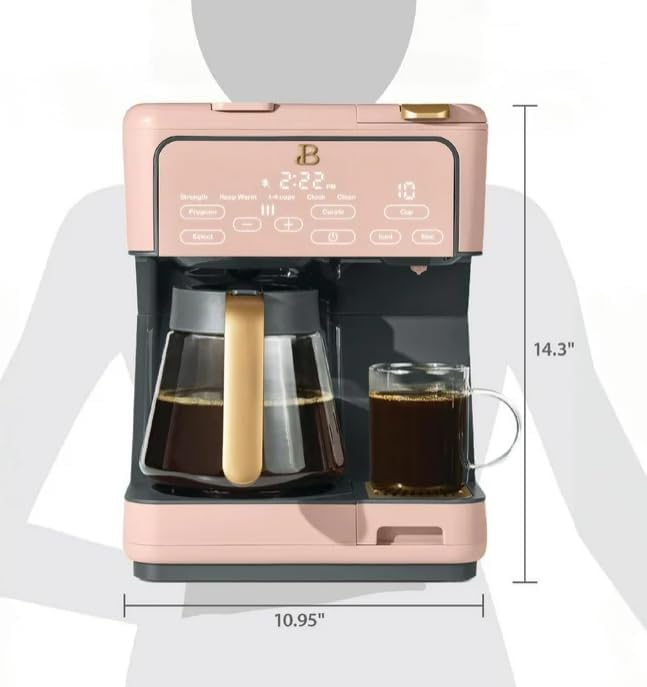 Beauti Multi Brew 12 Cup Programmable Drip & Single Serve Coffee Maker, Versatile Brewing (6oz, 8oz, 10oz, 12oz, 14oz), Pods or Ground, Over Ice option, Keep Warm mode (Rose)