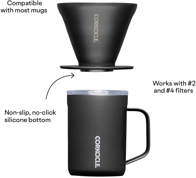 Corkcicle Pour Over Set - Pour Over Coffee Maker for Your Home - Triple-Insulated Stainless Steel Mug - BPA & Phthalate Free - With Non-Slip Silicone Base - Home Barista Set - Ceramic Slate
